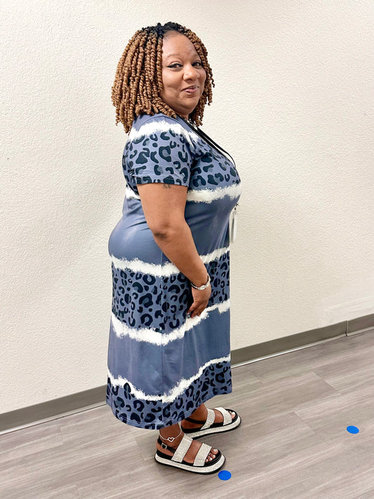 Leopard Color Block V-Neck Short Sleeve Dress