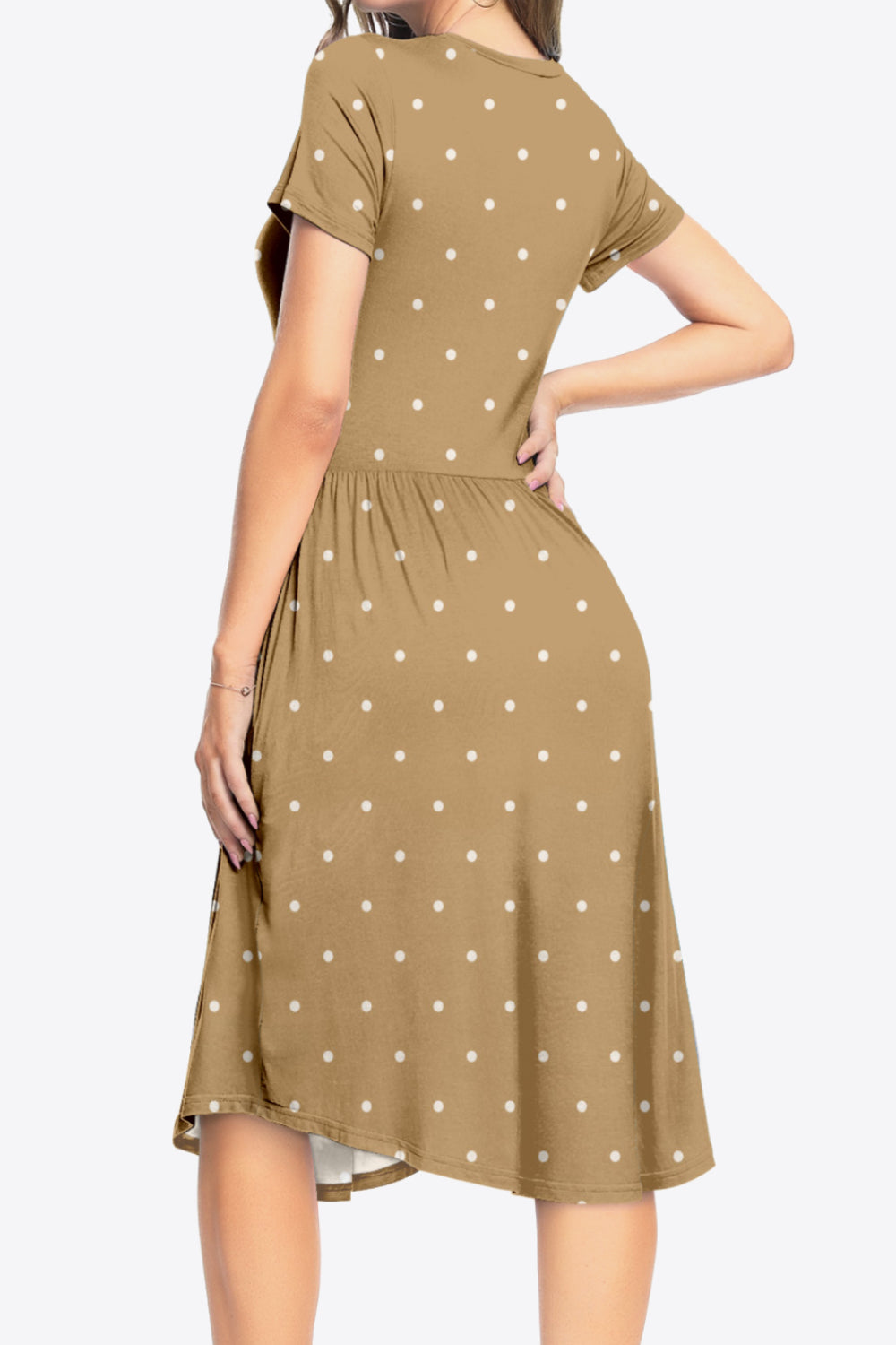 Printed Round Neck Short Sleeve Dress with Pockets