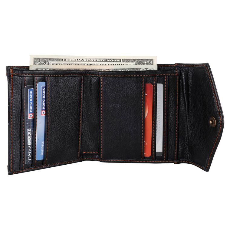 Men’s Polly Black Tri-Fold Wallet ( Upcycled Genuine Leather)