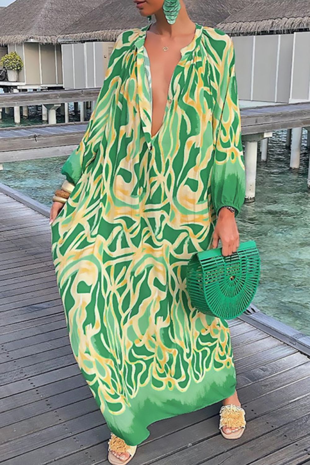 Abstract Print Buttoned Balloon Sleeve Dress Dazzled Bags & Accessories Abstract Print Buttoned Balloon Sleeve Dress Dazzled Bags & Accessories