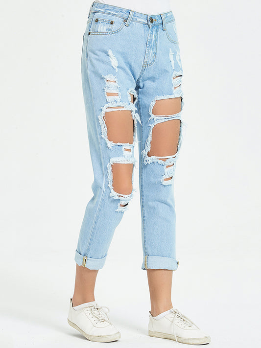Button Fly Distressed Cropped Jeans