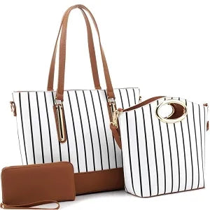 Pinstriped Classy Large Shopper Tote
