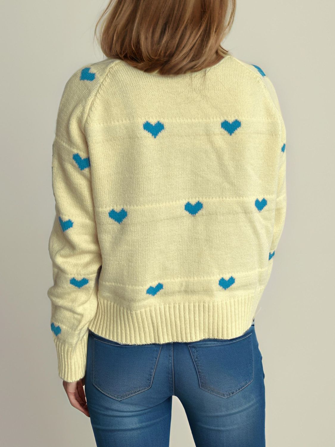 Heart Round Neck Zip Up Cardigan