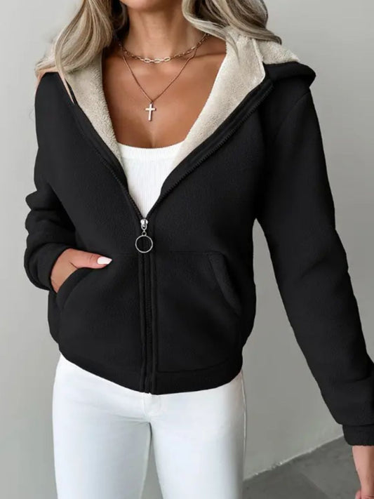 Full Size Zip Up Long Sleeve Hooded Outerwear