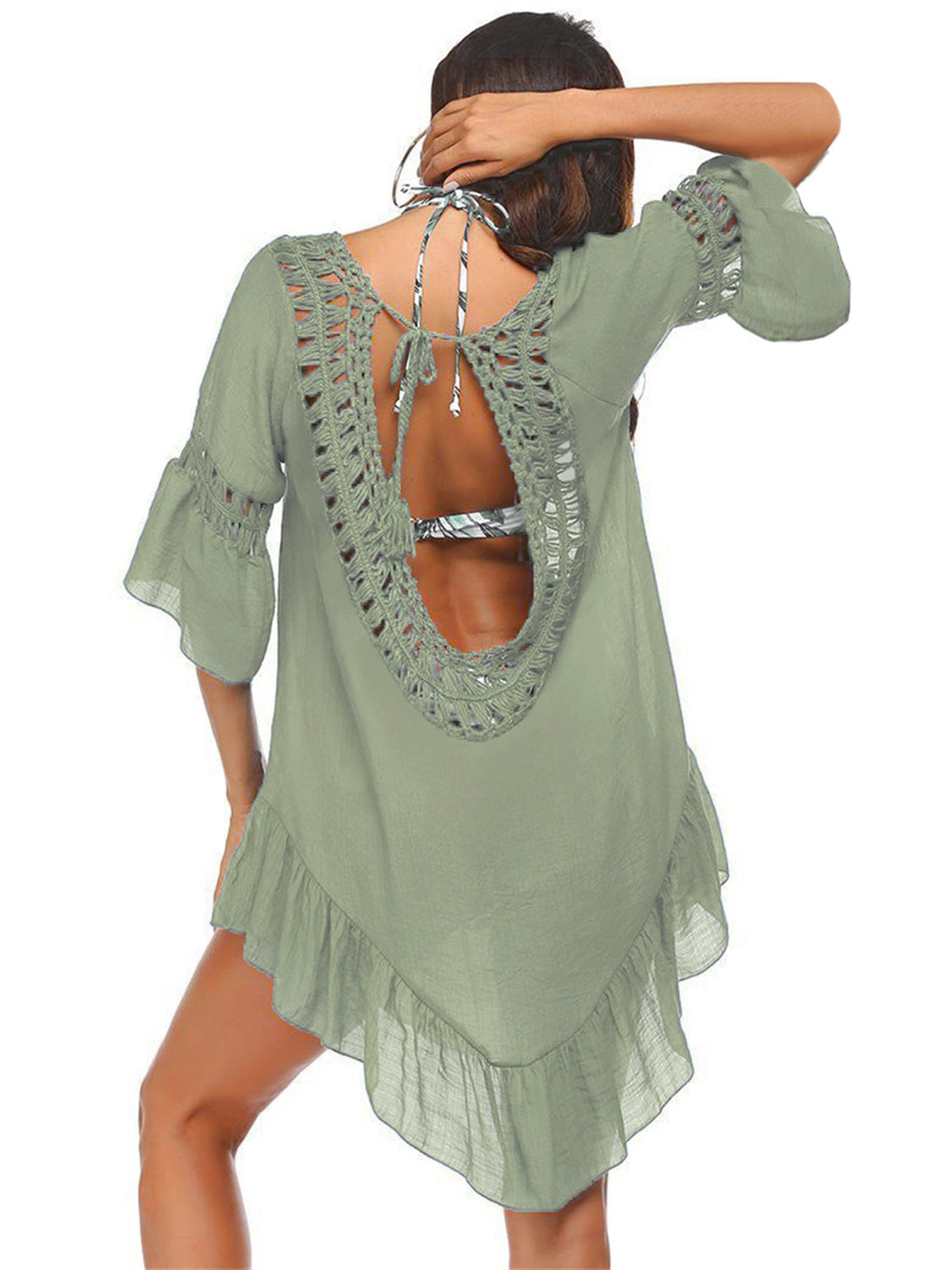 Backless Cutout Three-Quarter Sleeve Cover Up