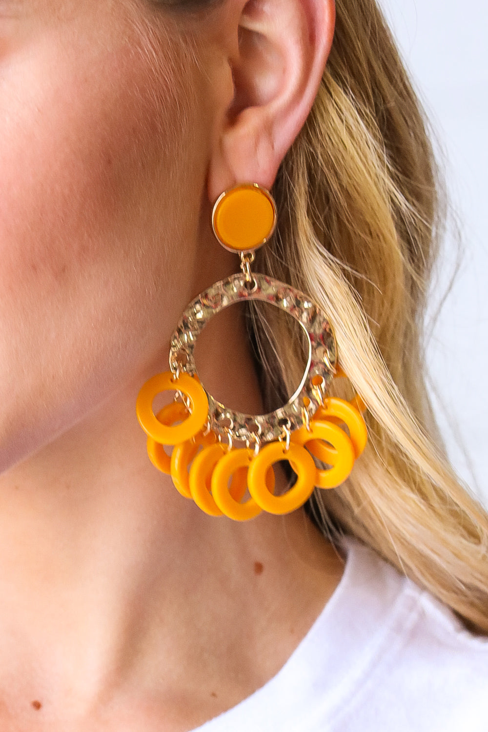 Sunbeam Gold Disc Hoop Dangle Earrings