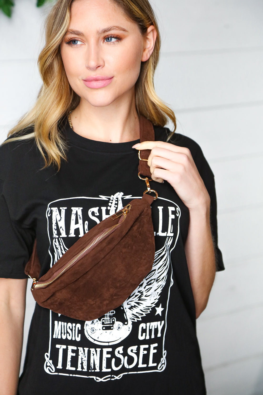 Brown Faux Suede Fringe Convertible Fanny/Sling Bag