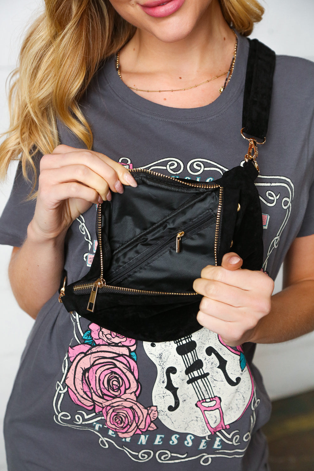 Black Faux Suede Fringe Convertible Fanny/Sling Bag