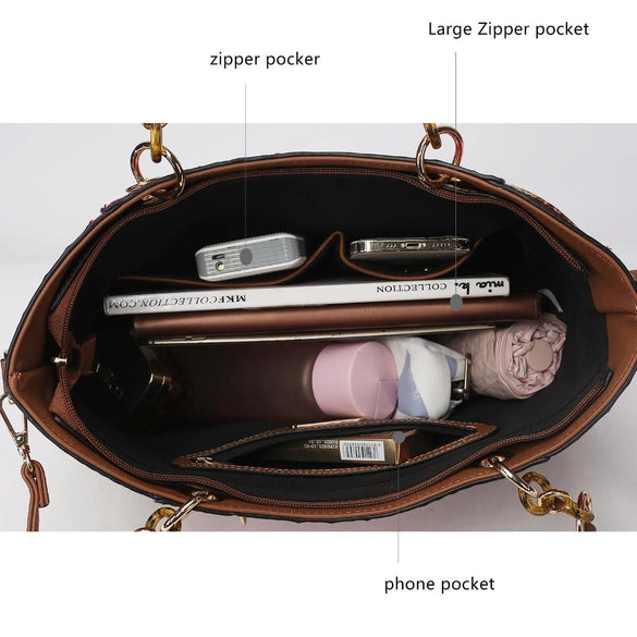 Merlina Faux Crocodile-Embossed Tote Bag with Wallet