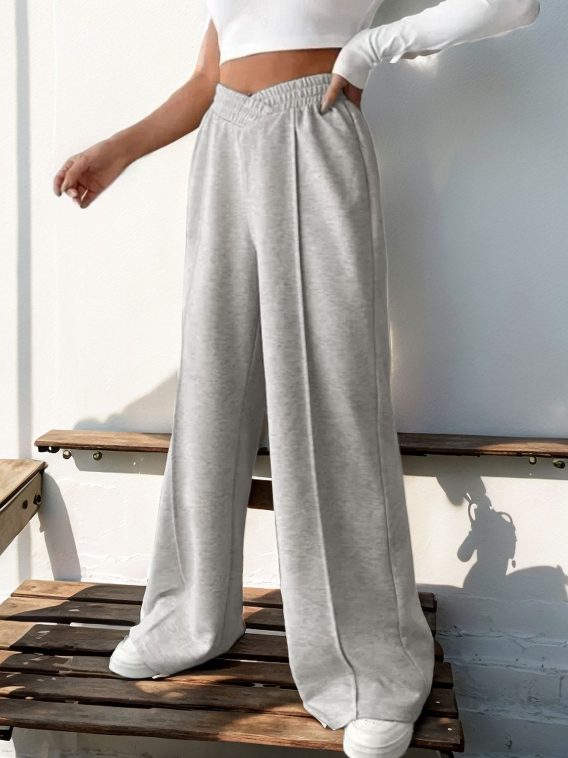 Elastic Waist Wide Leg Pants