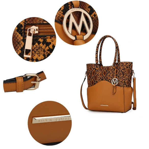 Iris Snake Embossed Tote Bag with Matching Wristlet Pouch