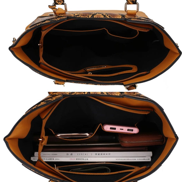 Iris Snake Embossed Tote Bag with Matching Wristlet Pouch