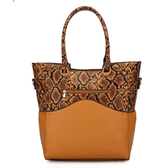Iris Snake Embossed Tote Bag with Matching Wristlet Pouch