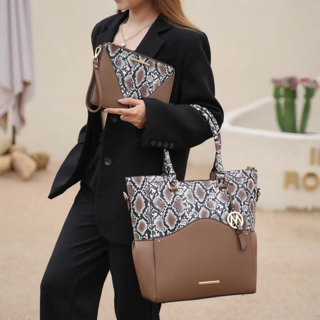 Iris Snake Embossed Tote Bag & Matching Wristlet Pouch
