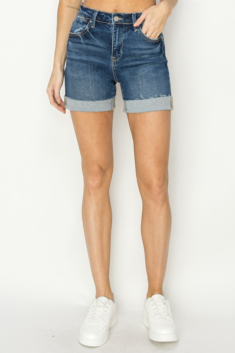 RISEN High Rise Cuffed Denim Shorts