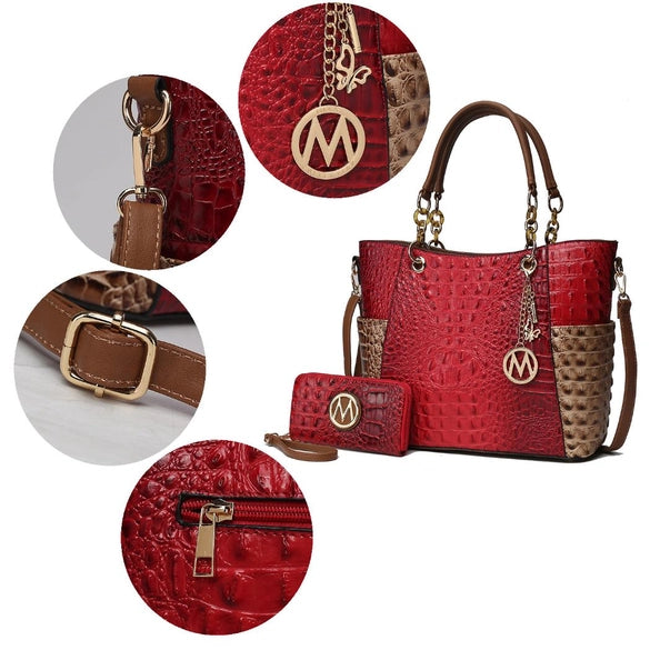 Merlina Faux Crocodile-Embossed Tote Bag with Wallet