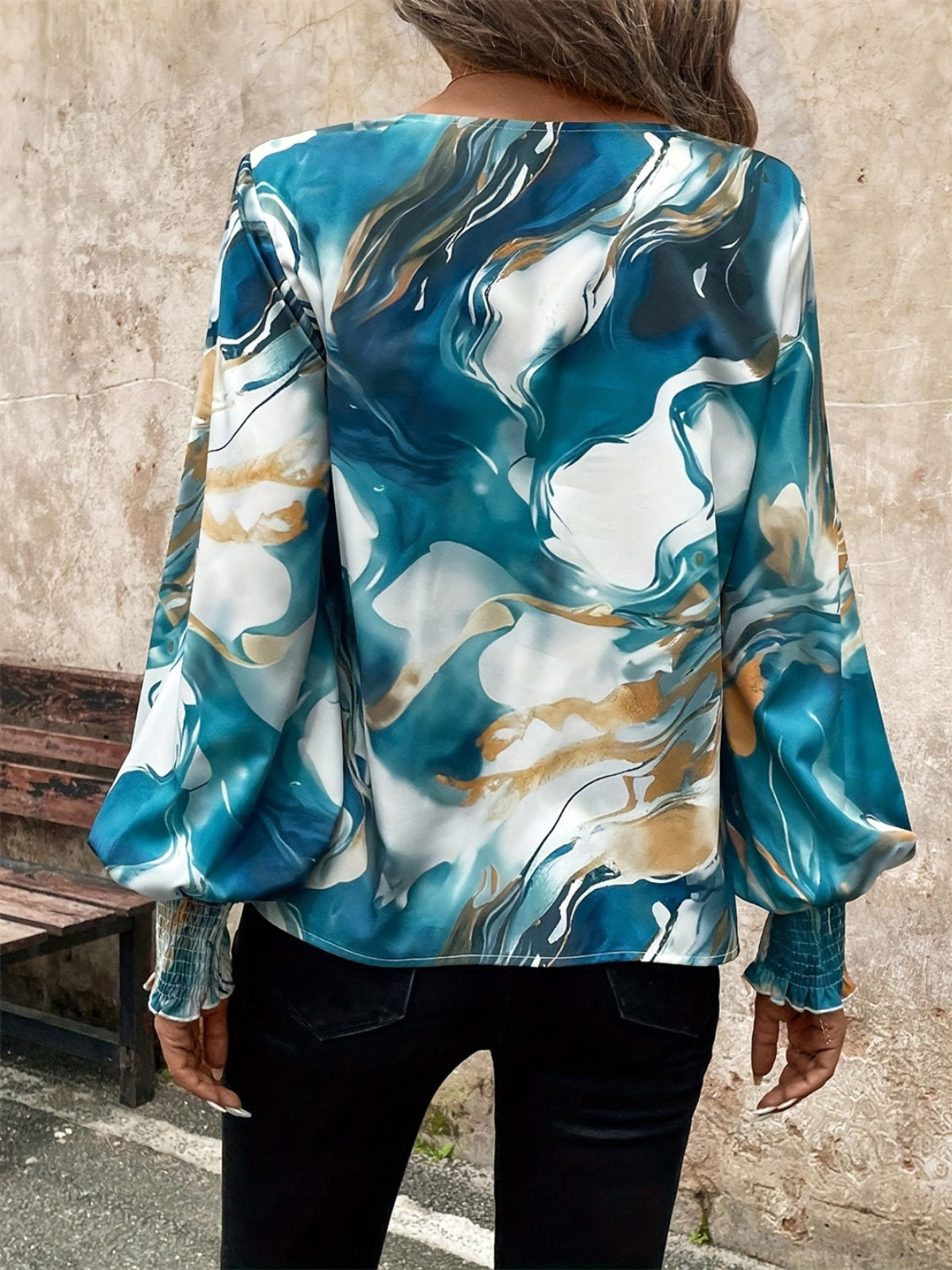 Tie-Dye V-Neck Long Sleeve Blouse