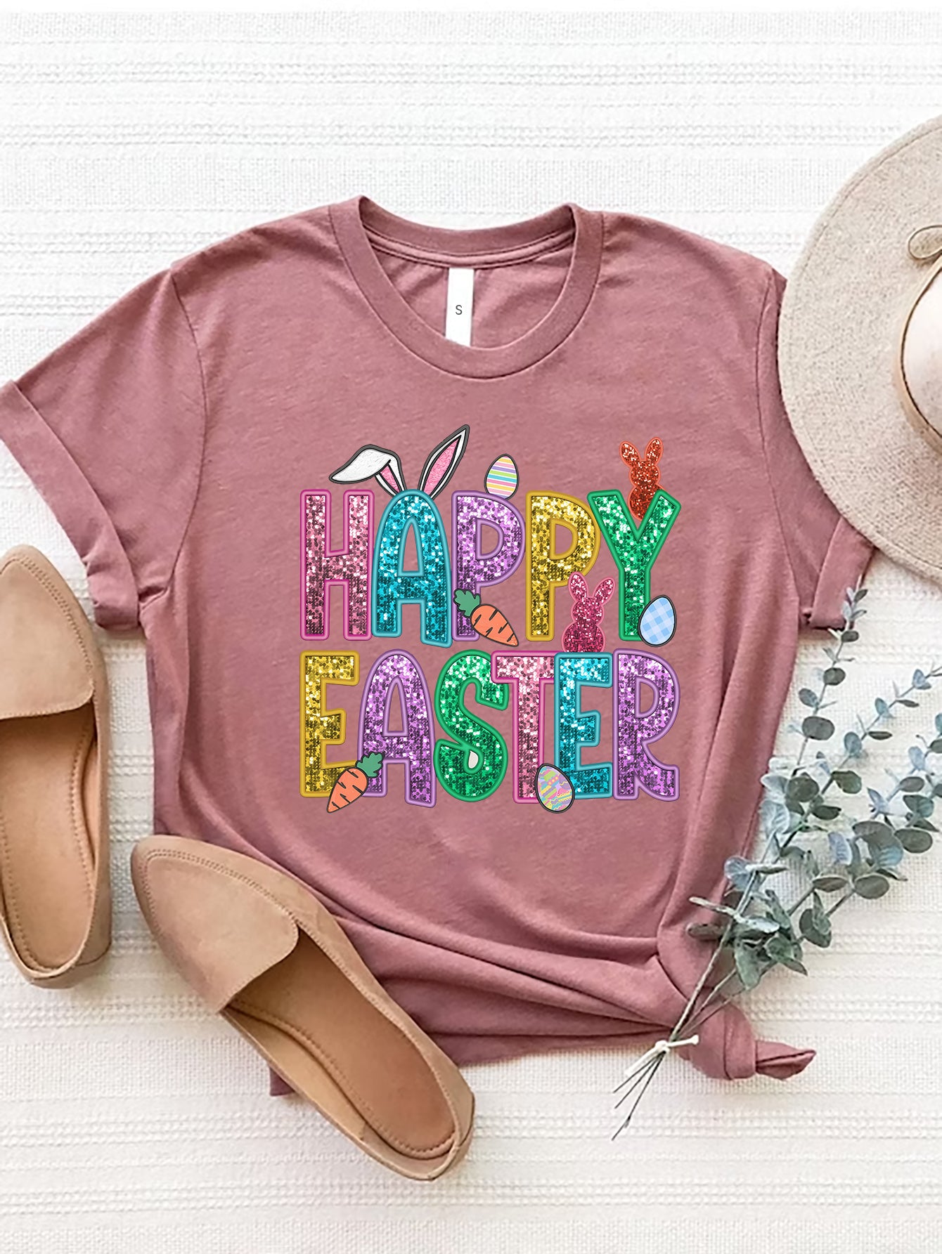 HAPPY EASTER Round Neck Short Sleeve T-Shirt