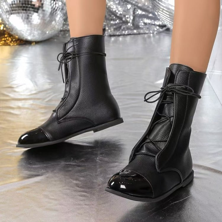 Contrast Lace Up Point Toe Boots