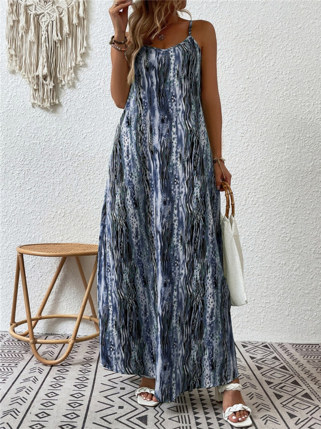 Full Size Printed Scoop Neck Maxi Cami Dress