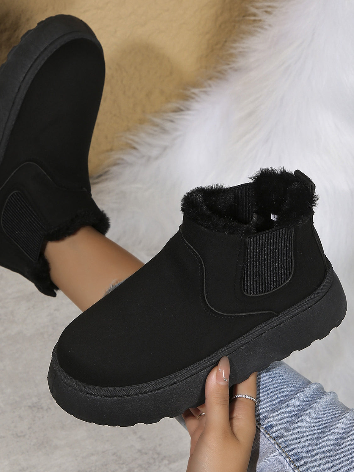 Suede Round Toe Platform Boots