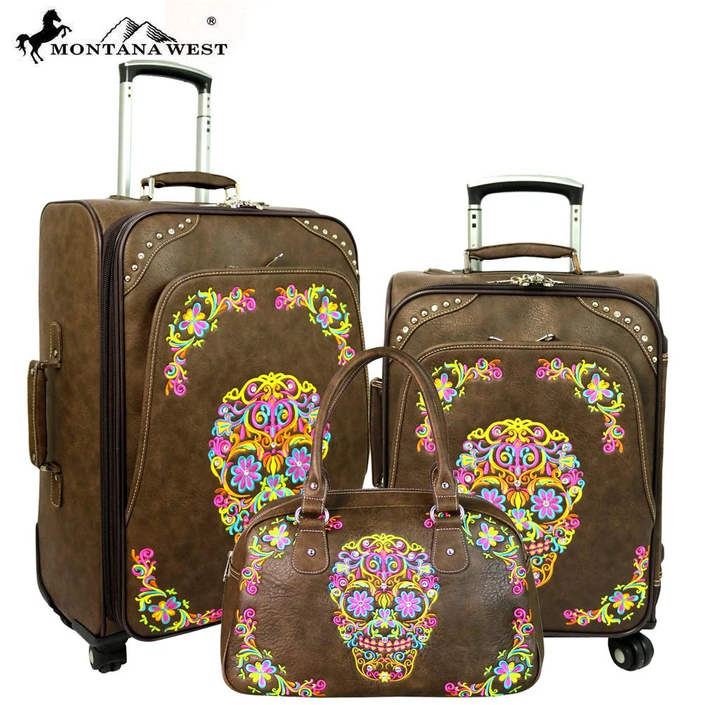 Montana West Sugar Skull Collection 3 PC Luggage Set (Pre-order)