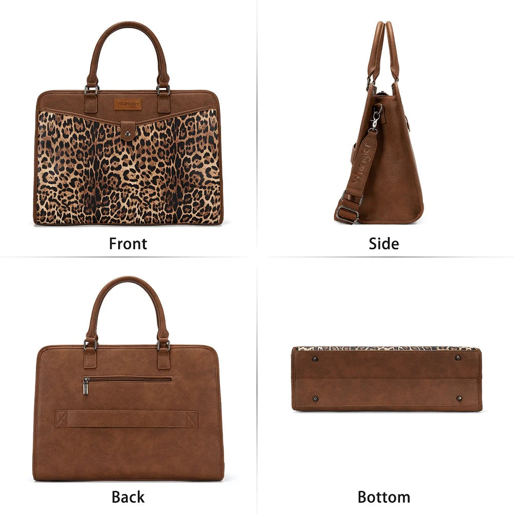 Wrangler Pebbled Faux Leather Laptop Brief Bag - Leopard (Pre-order item)