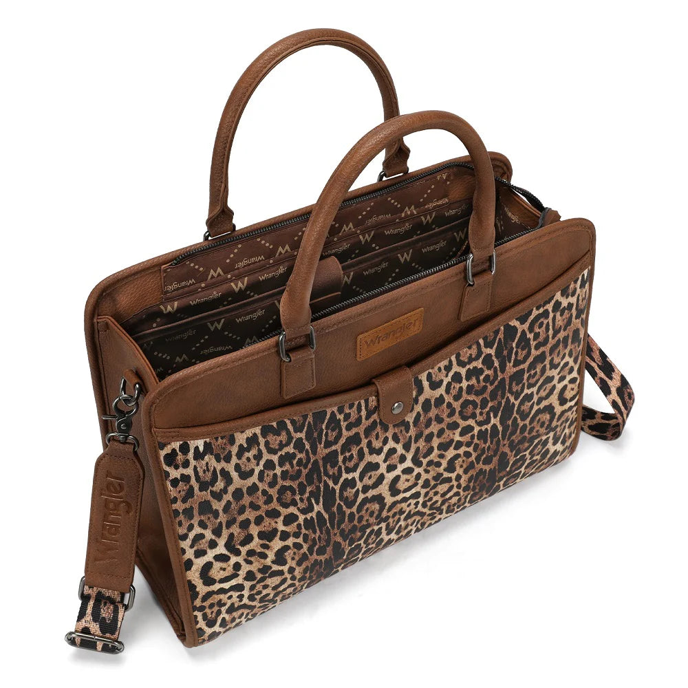 Wrangler Pebbled Faux Leather Laptop Brief Bag - Leopard (Pre-order item)