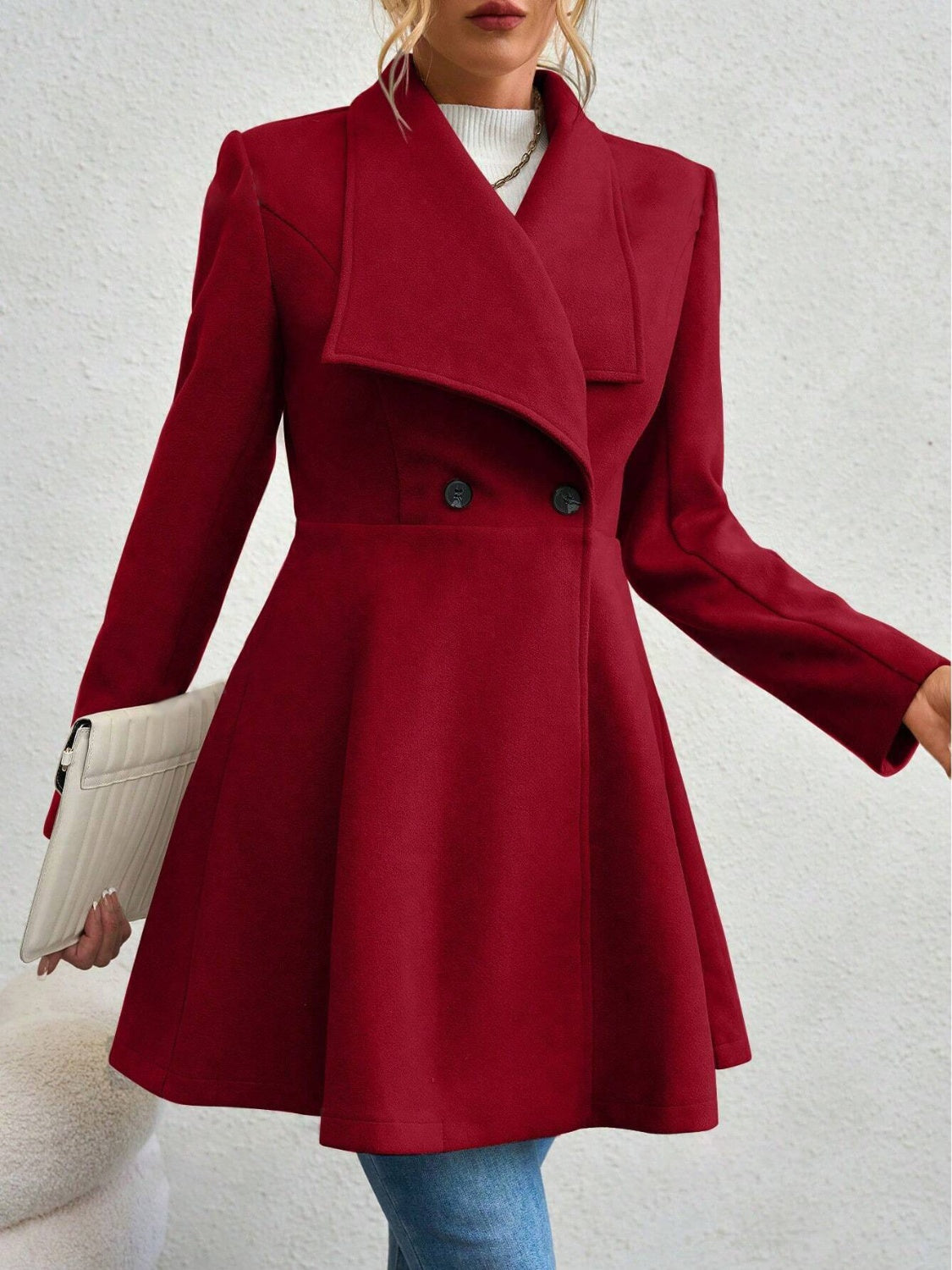 Collared Neck Button Up Long Sleeve Coat