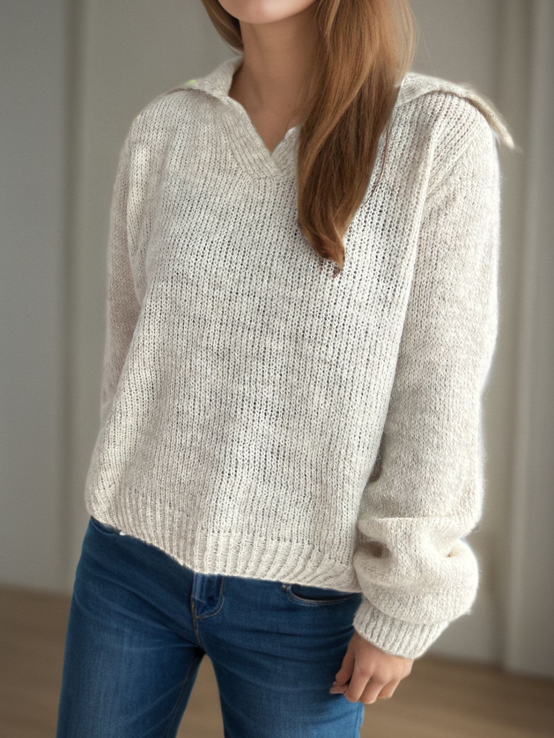 Collared Neck Long Sleeve Sweater