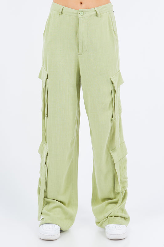 American Bazi Linen Wide Leg Cargo Pants