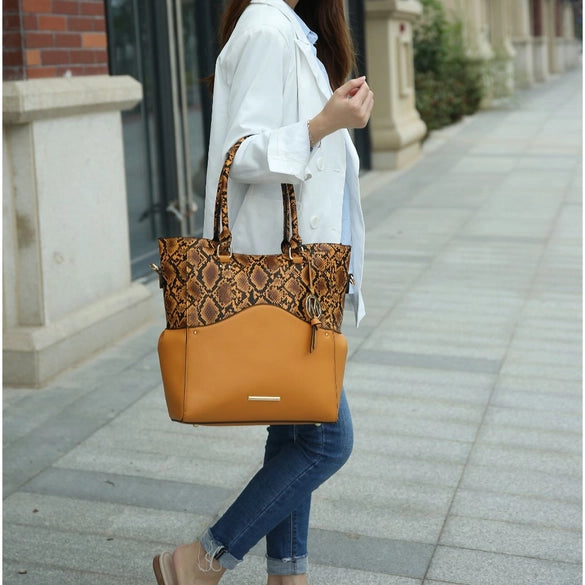 Iris Snake Embossed Tote Bag with Matching Wristlet Pouch