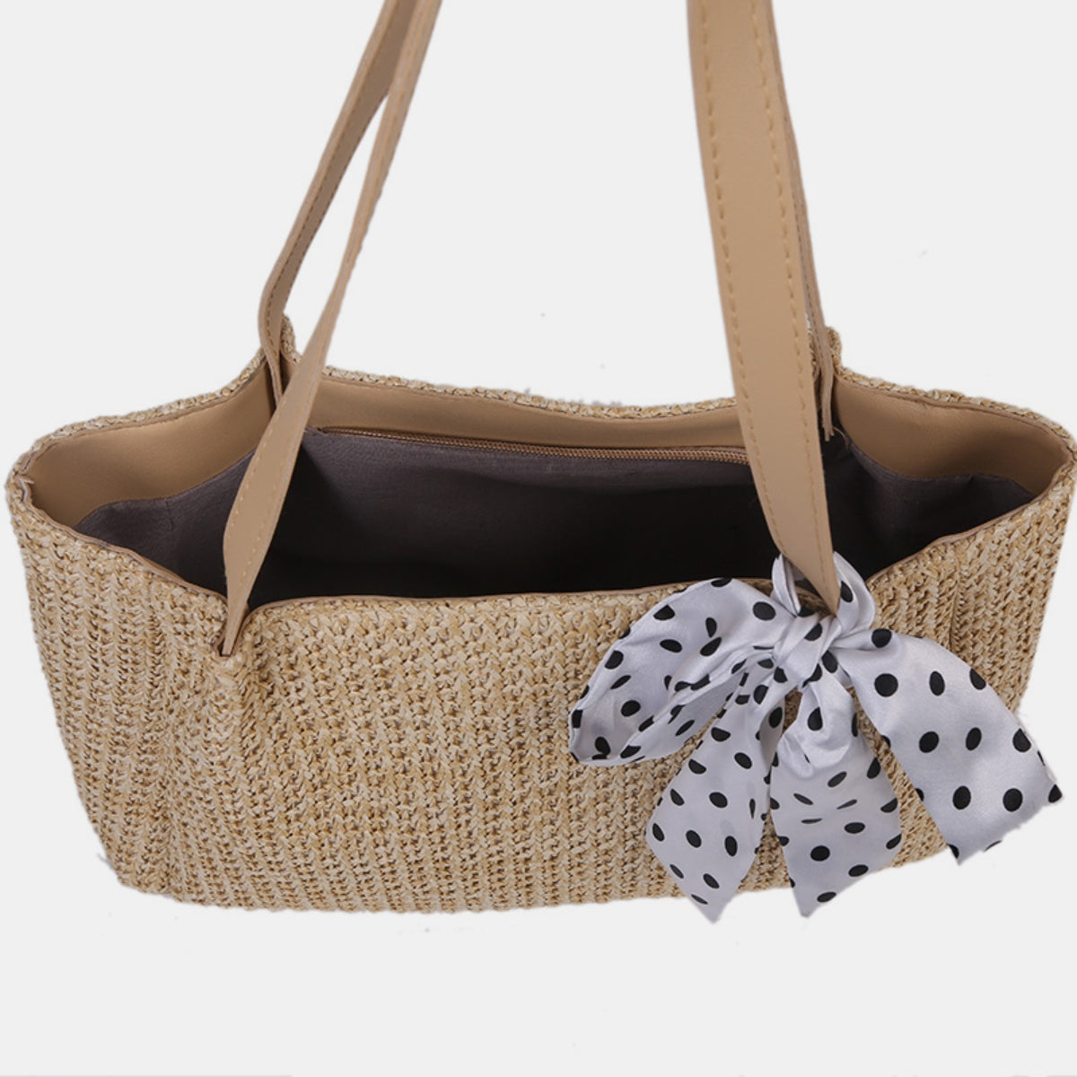 Straw Woven Leather Strap Handbag