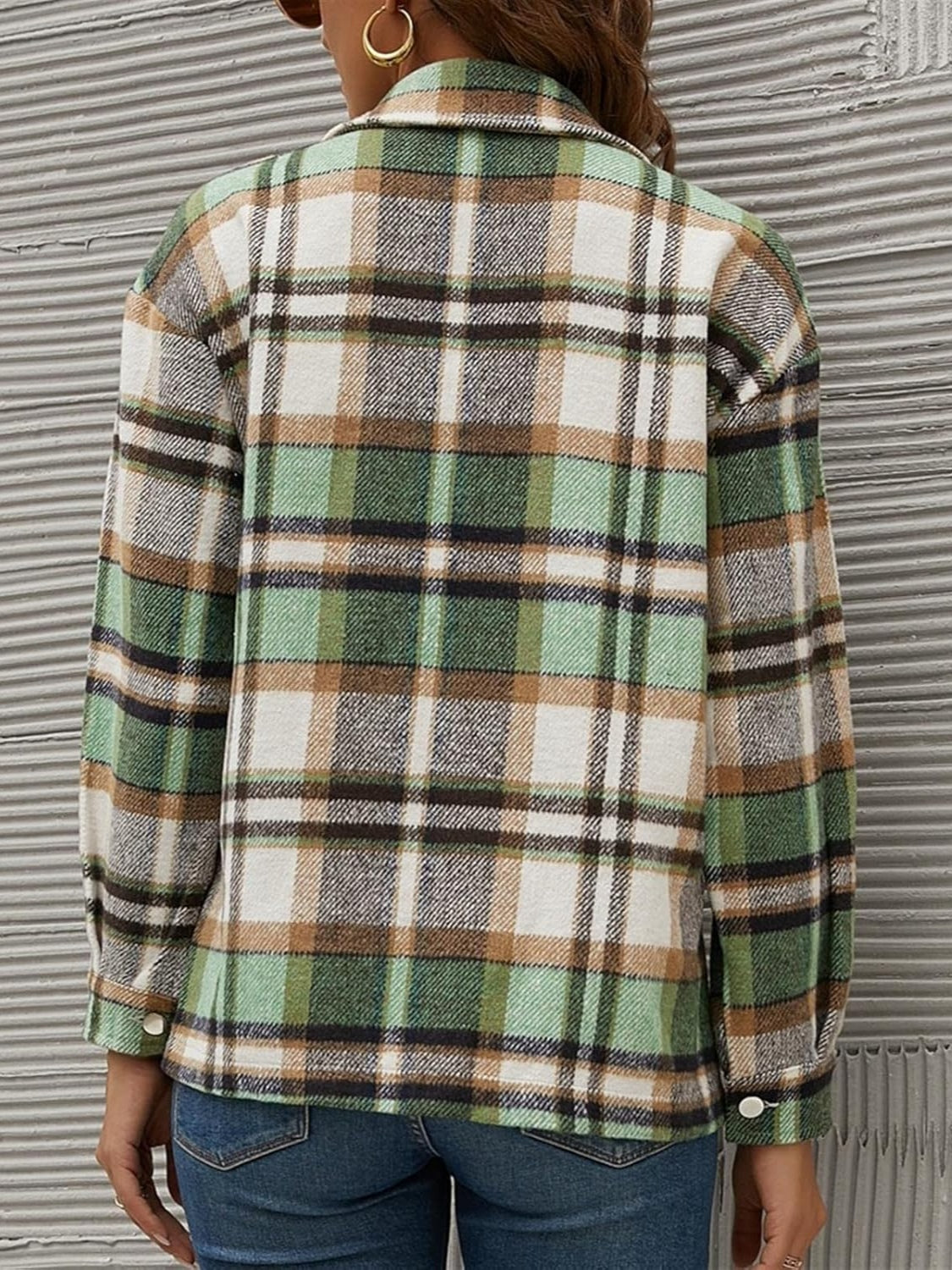 Plaid Collared Neck Long Sleeve Jacket