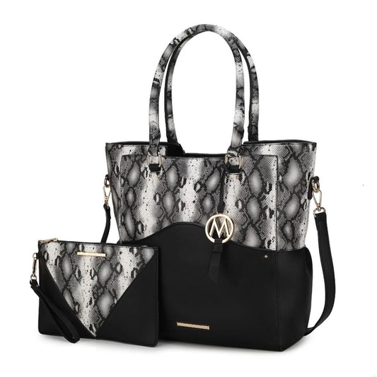 Iris Snake Embossed Tote Bag with Matching Wristlet Pouch