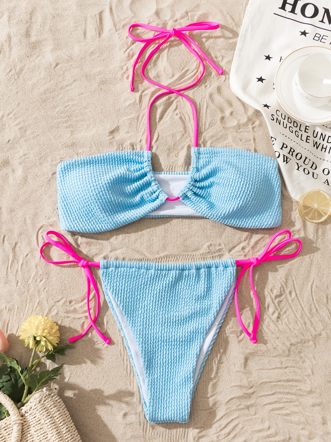 Tied Contrast Two-Piece Bikini Set