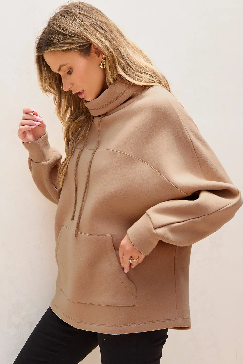 Drawstring Turtleneck Long Sleeve Sweatshirt