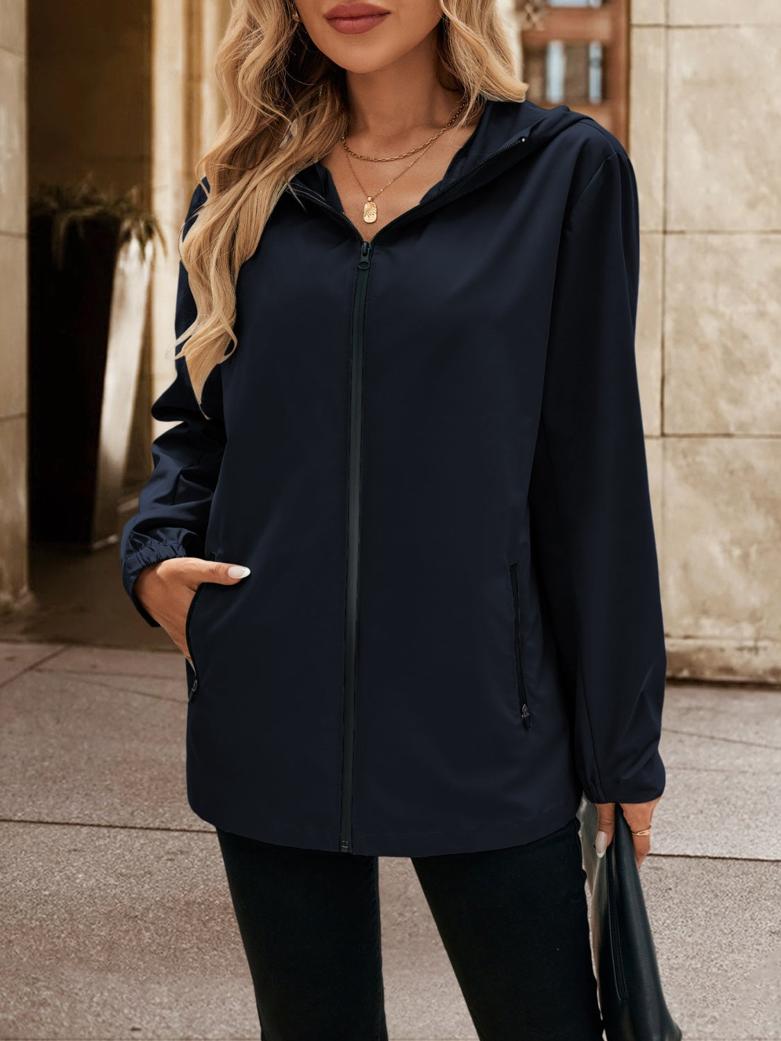 Ivy Lane Pocketed Zip Up Hooded Jacket