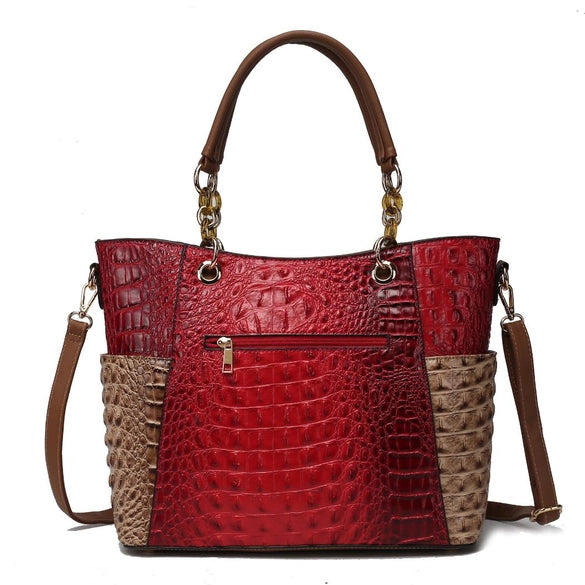 Merlina Faux Crocodile-Embossed Tote Bag with Wallet
