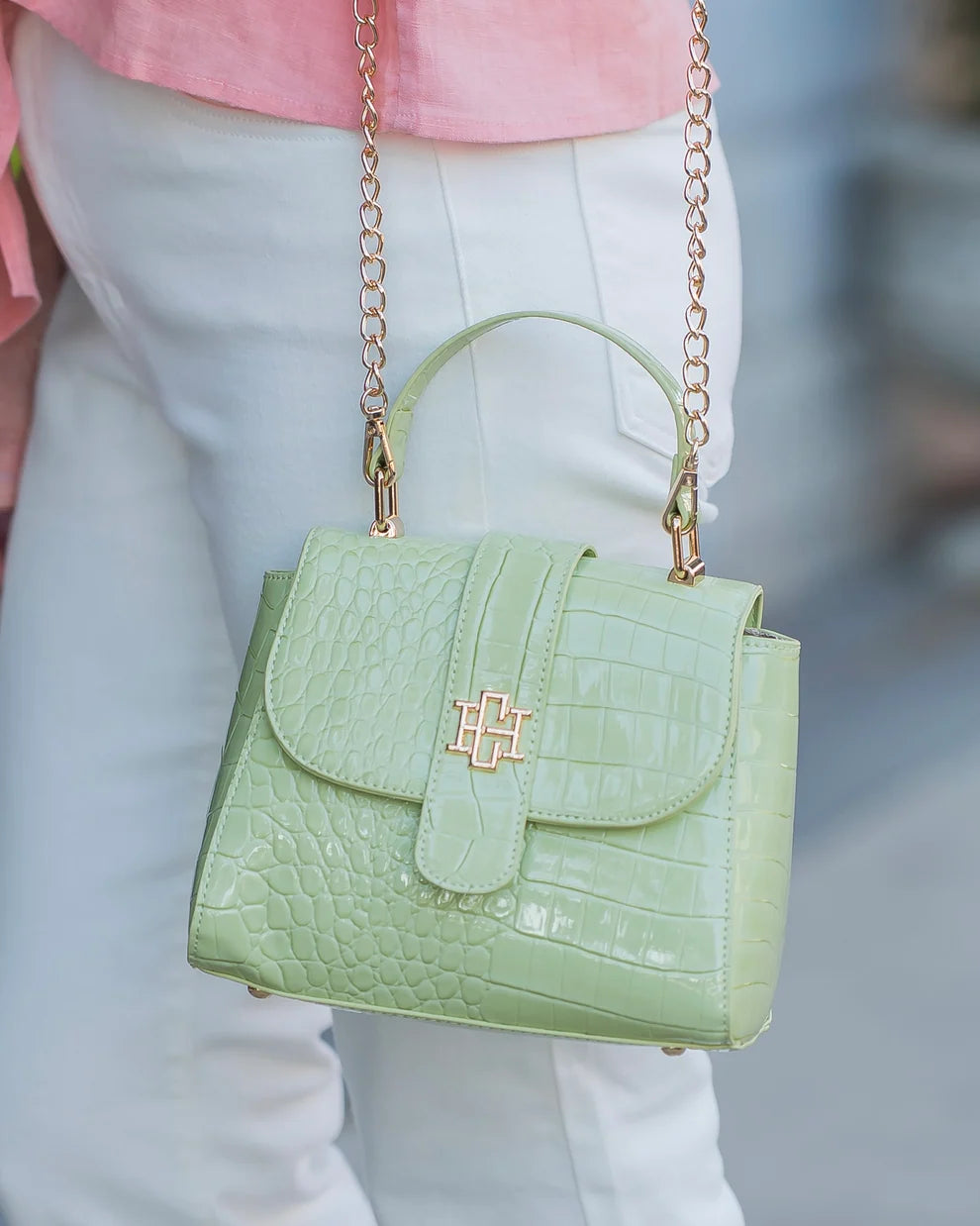 Tucker Handbag Lime Patent EC