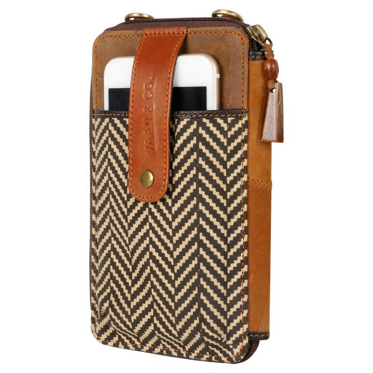 Herringbone Cellphone Crossbody Wallet( Upcycled Genuine Leather)