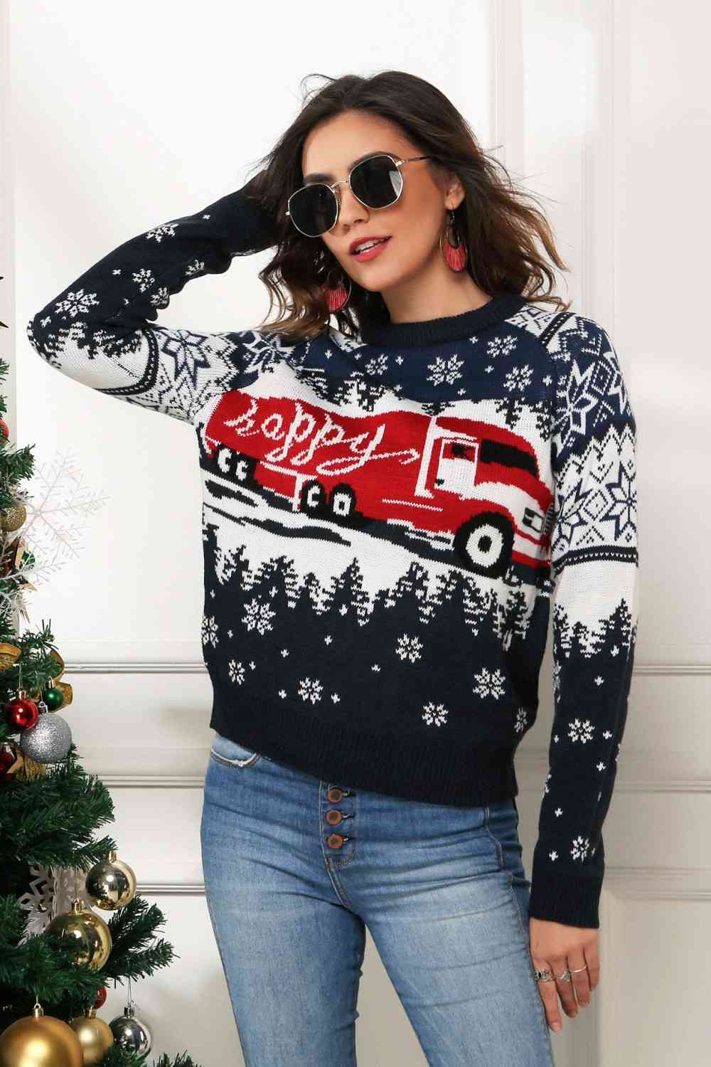 HAPPY Christmas Raglan Sleeve Sweater