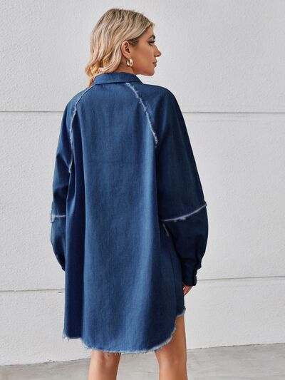 Raw Hem Button Up Denim Dress