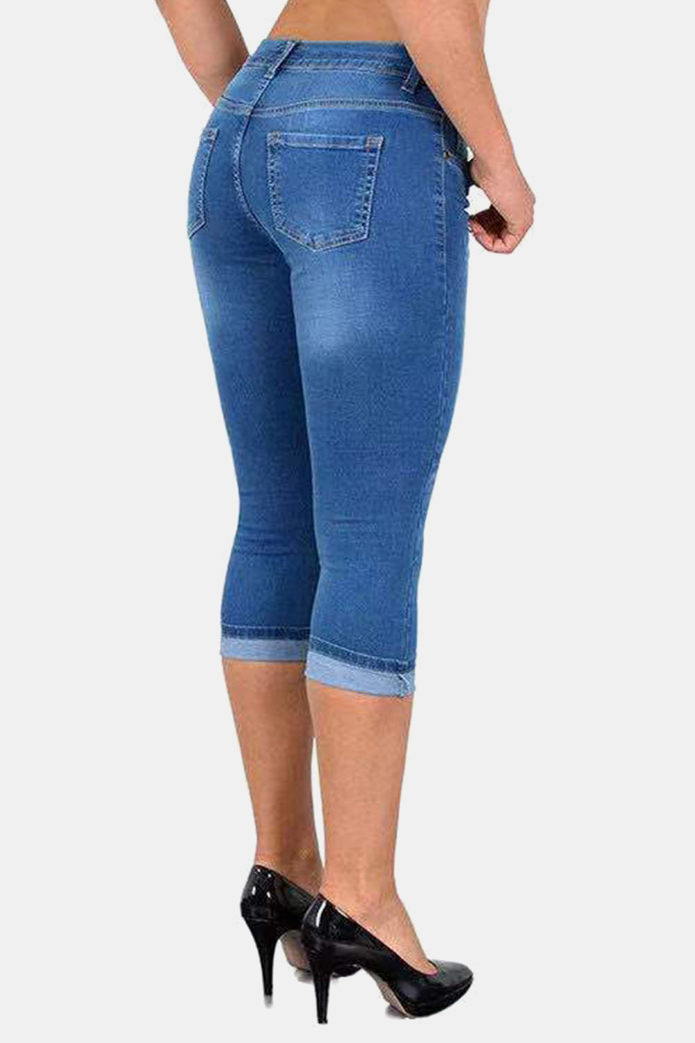 Full Size Button Fly Capris Jeans