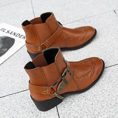 Chain PU Leather Block Heel Boots