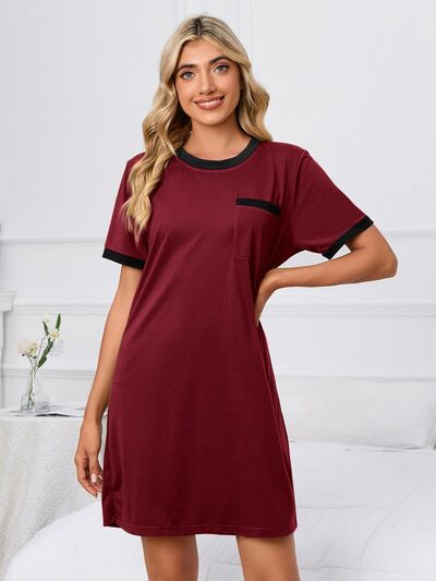 Contrast Trim Round Neck Mini Dress