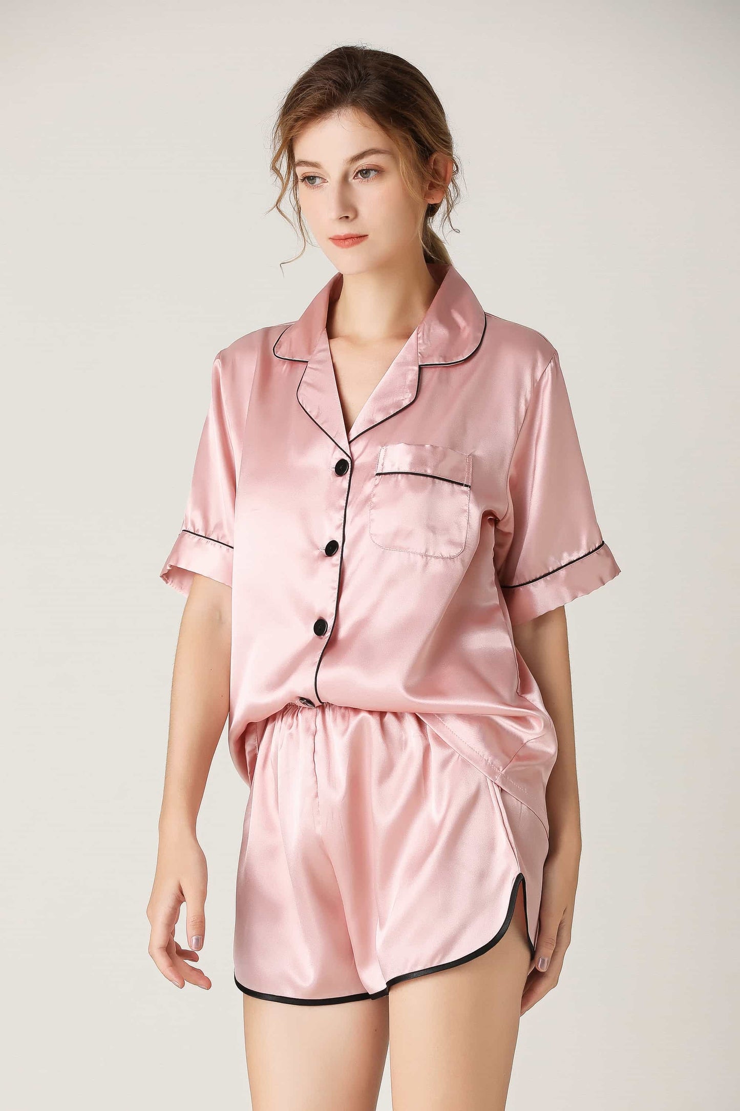 Lapel Collar Shirt and Shorts Lounge Set