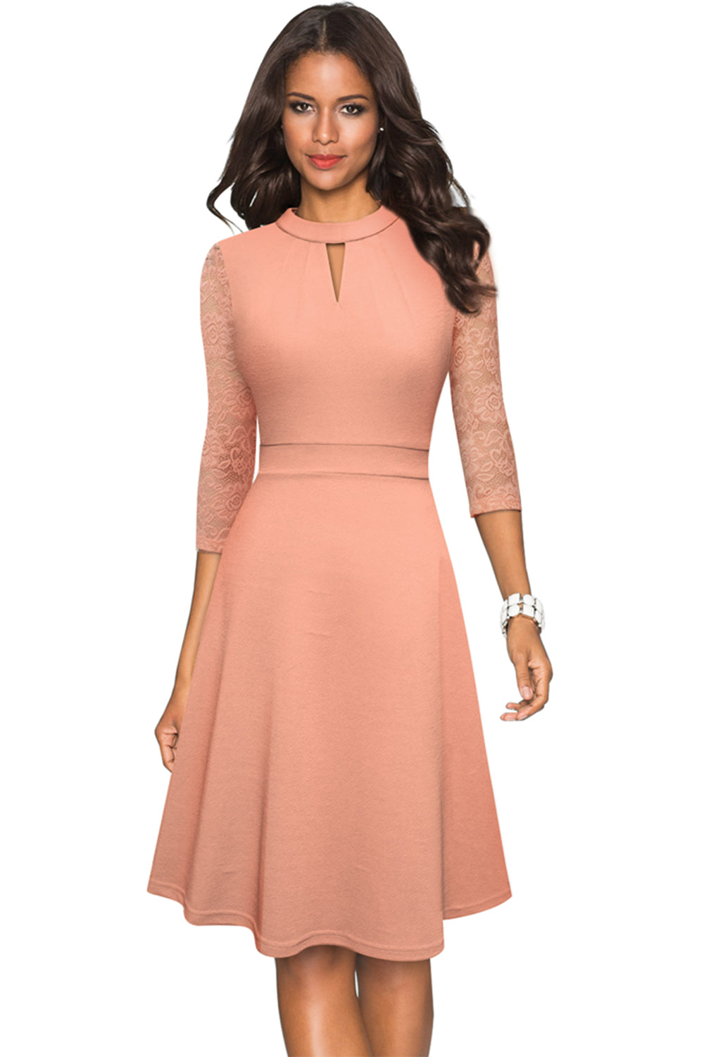 Round Neck Three-Quater Sleeve Cutout Dress