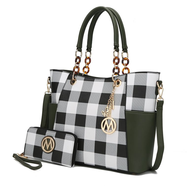 Mariely Checker Board Tote Handbag Set