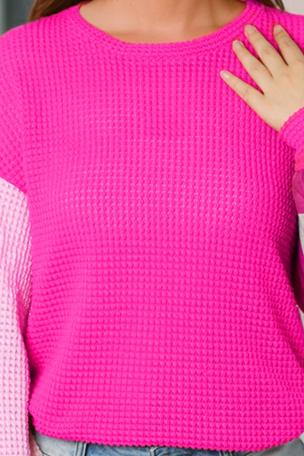 Color Block Waffle-Knit Blouse